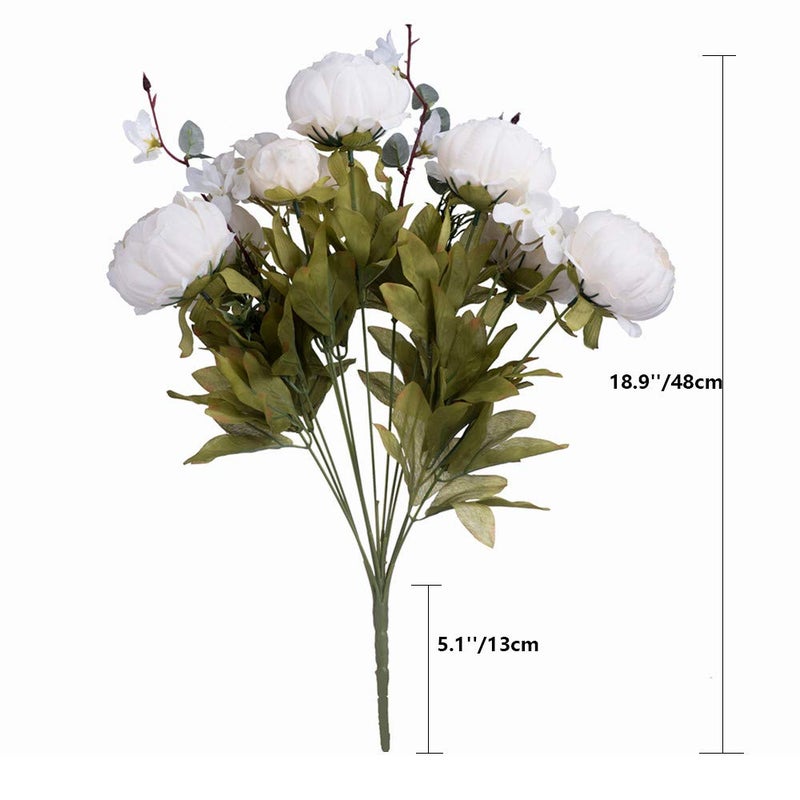 Fule 2 Pack Large Artificial Peony Silk Flower Bouquets Arrangement Wedding Centerpieces (Cream White) - Image 2